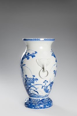 Lot 220 - KAWAMOTO MASUKICHI: A PAIR OF FINE SETO BLUE AND WHITE PORCELAIN VASES