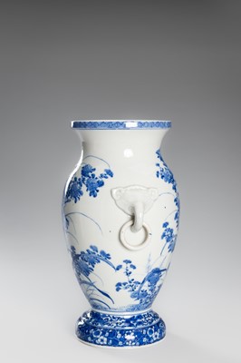 Lot 220 - KAWAMOTO MASUKICHI: A PAIR OF FINE SETO BLUE AND WHITE PORCELAIN VASES
