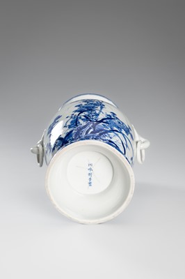 Lot 220 - KAWAMOTO MASUKICHI: A PAIR OF FINE SETO BLUE AND WHITE PORCELAIN VASES