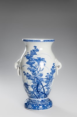 Lot 220 - KAWAMOTO MASUKICHI: A PAIR OF FINE SETO BLUE AND WHITE PORCELAIN VASES