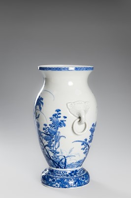Lot 220 - KAWAMOTO MASUKICHI: A PAIR OF FINE SETO BLUE AND WHITE PORCELAIN VASES