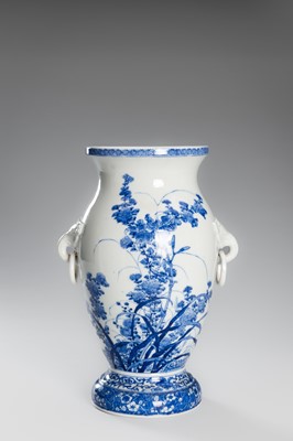 Lot 220 - KAWAMOTO MASUKICHI: A PAIR OF FINE SETO BLUE AND WHITE PORCELAIN VASES