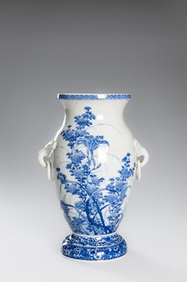 Lot 220 - KAWAMOTO MASUKICHI: A PAIR OF FINE SETO BLUE AND WHITE PORCELAIN VASES