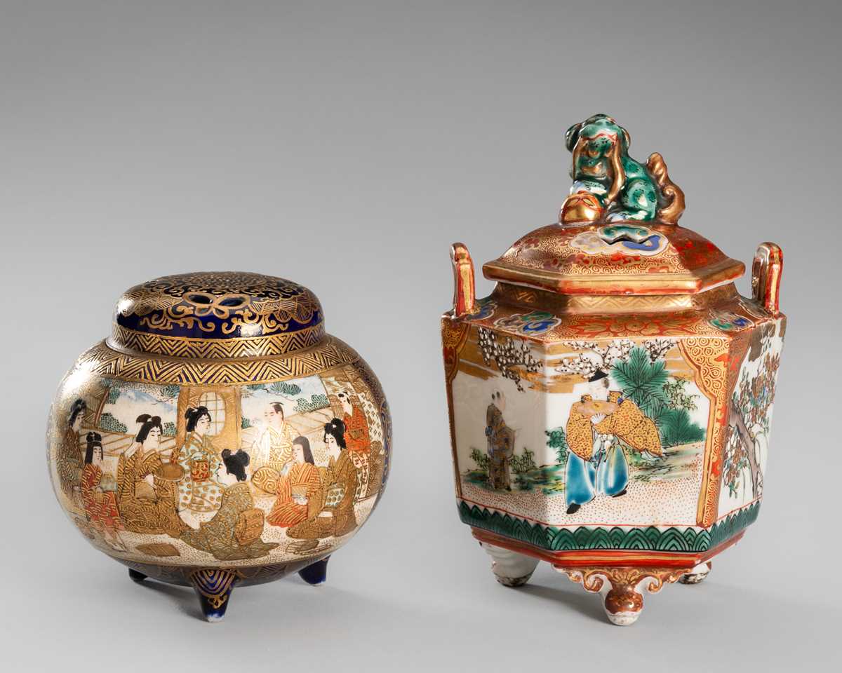 Lot 213 - A GROUP LOT WITH A SIGNED SATSUMA CENSER AND A KUTANI CENSER