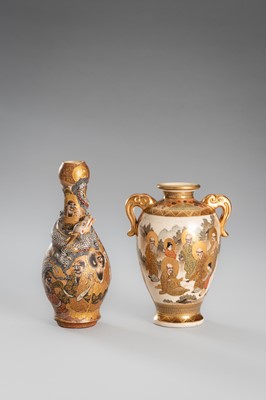 Lot 1570 - A GROUP LOT WITH TWO SIGNED SATSUMA EARTHENWARE VASES