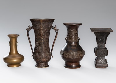 Lot 790 - A GROUP LOT WITH FOUR BRONZE VASES, QING DYNASTY