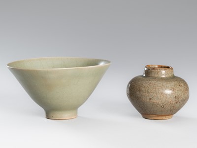 Lot 1096 - TWO CELADON GLAZED CERAMIC VESSELS, MING DYNASTY