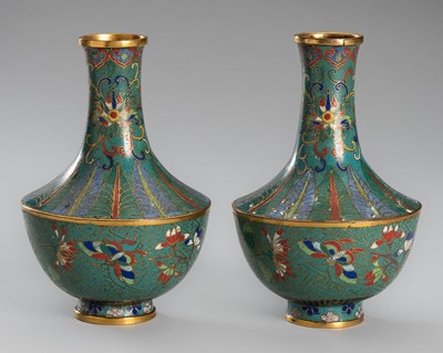 Lot 1027 - A PAIR OF SMALL CLOISONNÉ ENAMEL VASES, c. 1900s
