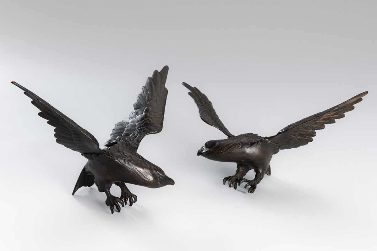 Lot 29 - A PAIR OF BRONZE ‘EAGLE’ KORO (INCENSE BURNER)