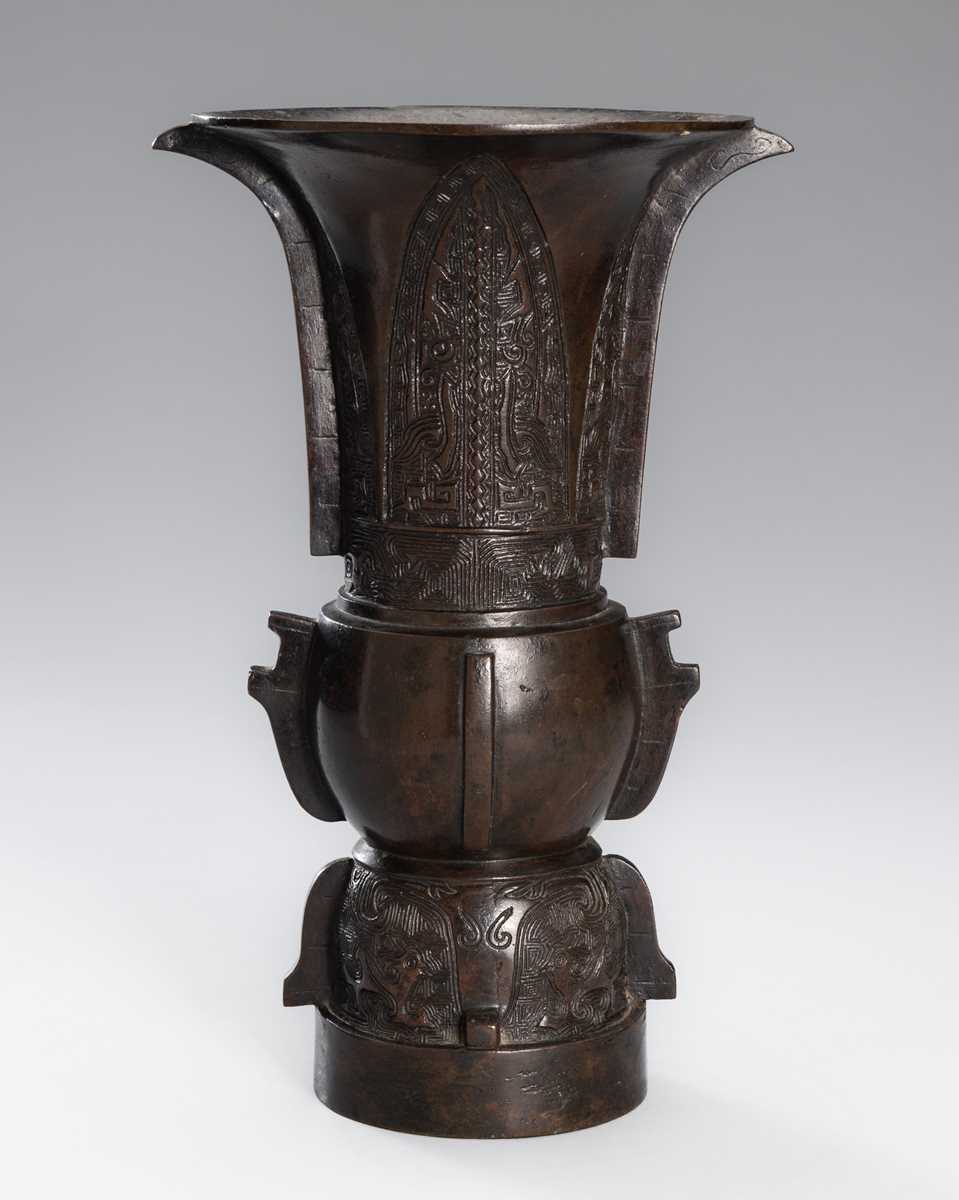 AN ARCHAISTIC BRONZE VASE, GU, CHINA, QING DYNASTY