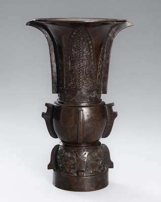 Lot 789 - AN ARCHAISTIC BRONZE VASE, GU, CHINA, QING DYNASTY