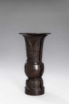 AN ARCHAISTIC BRONZE VASE, GU, CHINA, QING DYNASTY