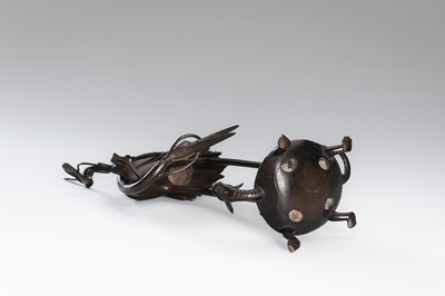 Lot 40 - A BRONZE ‘CRANE AND MINOGAME’ OKIMONO