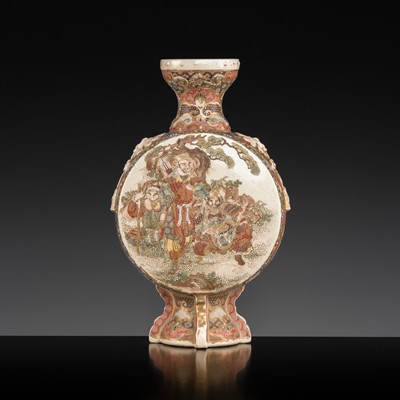Lot 196 - A SATSUMA EARTHENWARE VASE WITH WARRIORS AND BOYS