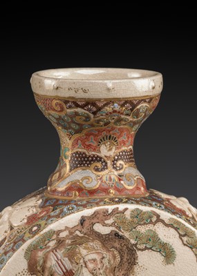 Lot 1573 - A SATSUMA EARTHENWARE VASE WITH WARRIORS AND BOYS