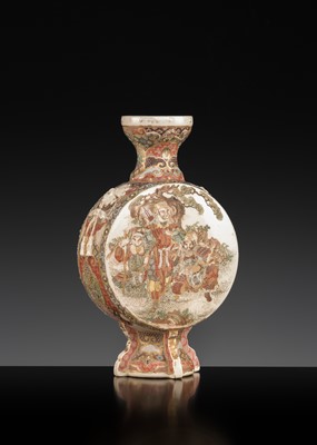 Lot 1573 - A SATSUMA EARTHENWARE VASE WITH WARRIORS AND BOYS