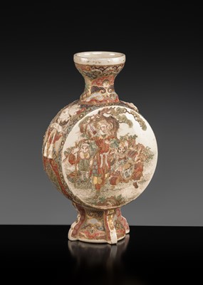 Lot 1573 - A SATSUMA EARTHENWARE VASE WITH WARRIORS AND BOYS