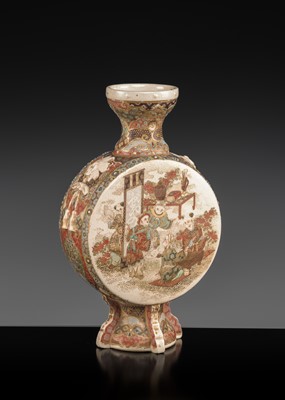 Lot 1573 - A SATSUMA EARTHENWARE VASE WITH WARRIORS AND BOYS