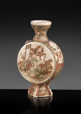 Lot 1573 - A SATSUMA EARTHENWARE VASE WITH WARRIORS AND BOYS