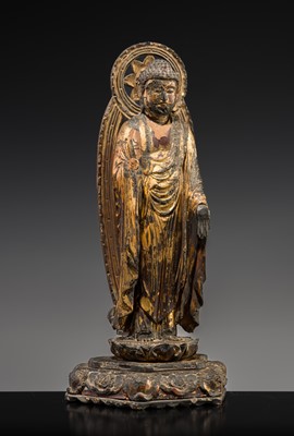 Lot 83 - A GILT-LACQUERED WOOD FIGURE OF AMIDA NYORAI