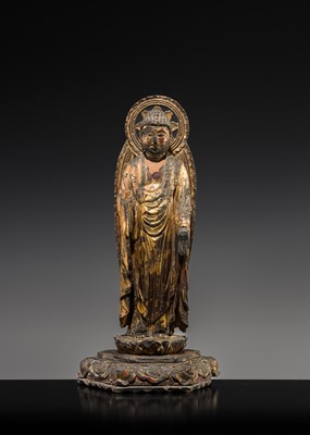 Lot 83 - A GILT-LACQUERED WOOD FIGURE OF AMIDA NYORAI