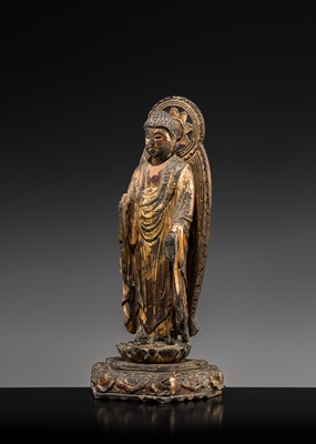 Lot 83 - A GILT-LACQUERED WOOD FIGURE OF AMIDA NYORAI
