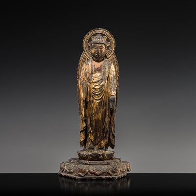 Lot 83 - A GILT-LACQUERED WOOD FIGURE OF AMIDA NYORAI