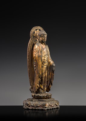 Lot 83 - A GILT-LACQUERED WOOD FIGURE OF AMIDA NYORAI