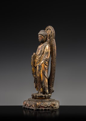 Lot 83 - A GILT-LACQUERED WOOD FIGURE OF AMIDA NYORAI