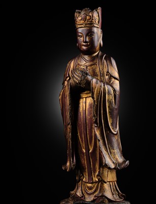 Lot 81 - A GILT-LACQUERED WOOD FIGURE OF WENCHANG WANG, MING DYNASTY, MID-15TH TO 16TH CENTURY