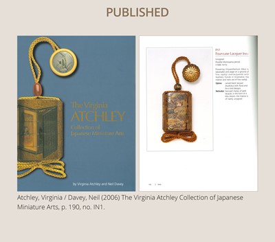 Lot 2 - A FINE FOUR-CASE LACQUER INRO WITH CHRYSANTHEMUMS, WITH EN-SUITE NETSUKE AND OJIME