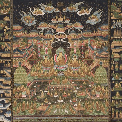 Lot 155 - A BUDDHIST PAINTING DEPICTING THE TAIMA MANDARA, EDO PERIOD