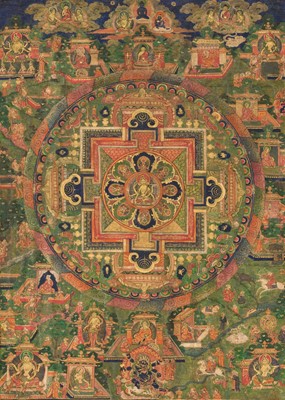 Lot 45 - A THANGKA OF THE VASUDHARA MANDALA, 18TH-19TH CENTURY