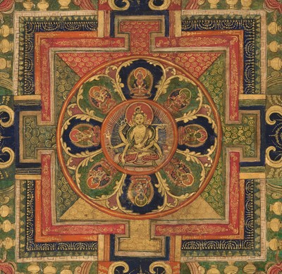 Lot 45 - A THANGKA OF THE VASUDHARA MANDALA, 18TH-19TH CENTURY