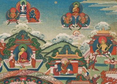 Lot 46 - A THANGKA DEPICTING THE VASUDHARA MANDALA, TIBET, 18TH-19TH CENTURY
