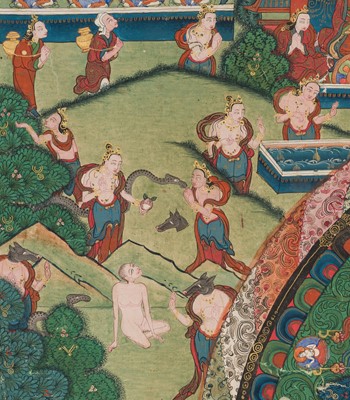 Lot 46 - A THANGKA DEPICTING THE VASUDHARA MANDALA, TIBET, 18TH-19TH CENTURY