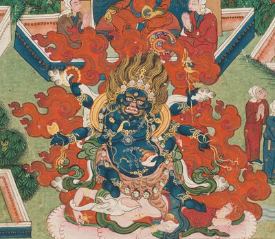 Lot 46 - A THANGKA DEPICTING THE VASUDHARA MANDALA, TIBET, 18TH-19TH CENTURY