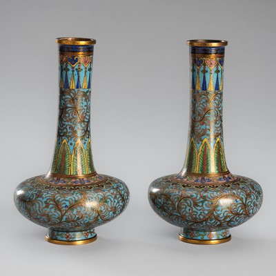 Lot 1025 - A PAIR OF SMALL CLOISONNÉ ENAMEL VASES, LATE QING DYNASTY