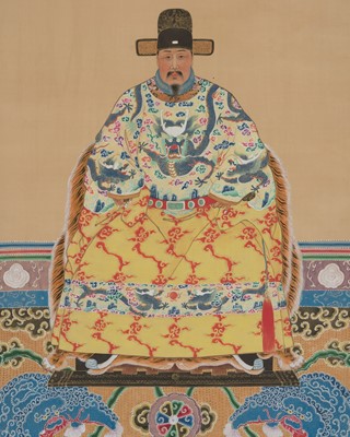 Lot 272 - A HANGING SCROLL PORTRAIT OF AN EMPEROR
