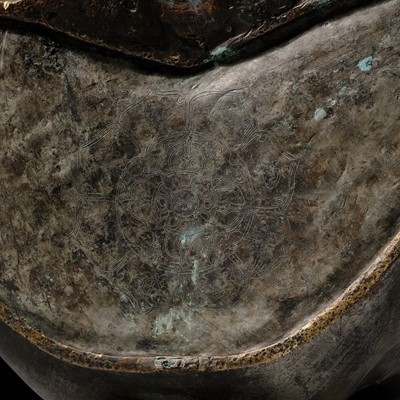 Lot 79 - A LARGE SILVERED BRONZE FIGURE OF BUDDHA SHAKYAMUNI, TIBETO-CHINESE, 15TH CENTURY, POSSIBLY IMPERIAL WORKSHOPS BEIJING