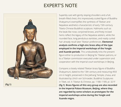 Lot 79 - A LARGE SILVERED BRONZE FIGURE OF BUDDHA SHAKYAMUNI, TIBETO-CHINESE, 15TH CENTURY, POSSIBLY IMPERIAL WORKSHOPS BEIJING