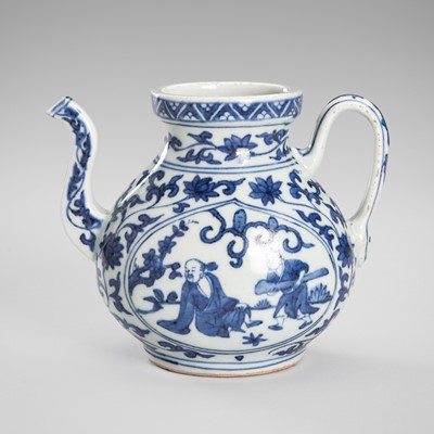Lot 1220 - A SMALL BLUE AND WHITE PORCELAIN EWER, REPUBLIC PERIOD