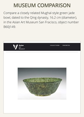 A MUGHAL-STYLE GREEN JADE ‘LOTUS’ BOWL, 18TH CENTURY