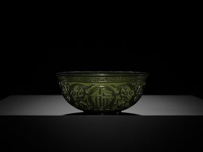 A MUGHAL-STYLE GREEN JADE ‘LOTUS’ BOWL, 18TH CENTURY