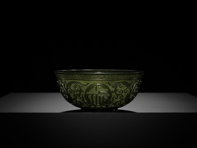 A MUGHAL-STYLE GREEN JADE ‘LOTUS’ BOWL, 18TH CENTURY
