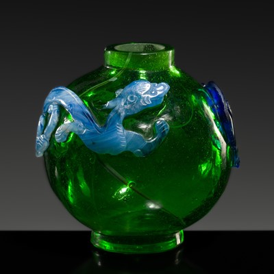 Lot 408 - A TWO-COLOR OVERLAY ‘CHILONG’ GLASS WATER POT, QIANLONG PERIOD