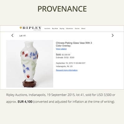 A THREE-COLOR OVERLAY ‘FLOWERS AND BUTTERFLIES’ GLASS VASE, 18TH CENTURY