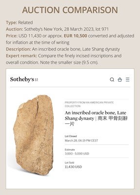 Lot 110 - AN INSCRIBED ORACLE BONE, SHANG DYNASTY