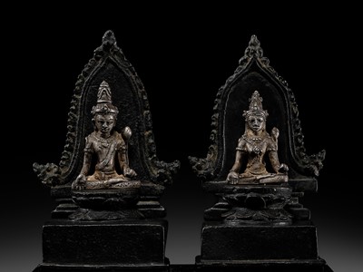 Lot 243 - A RARE SILVER AND BRONZE GROUP DEPICTING AVALOKITESHVARA AND VASUNDHARA, CENTRAL JAVA, 9TH-10TH CENTURY