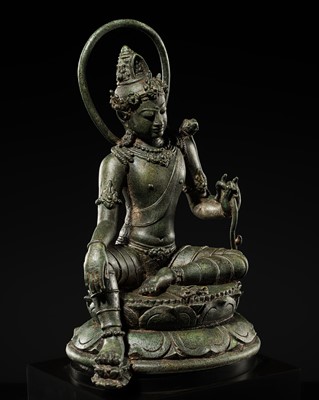 Lot 653 - A BRONZE FIGURE OF PADMAPANI, CENTRAL JAVA, INDONESIA, 9TH CENTURY